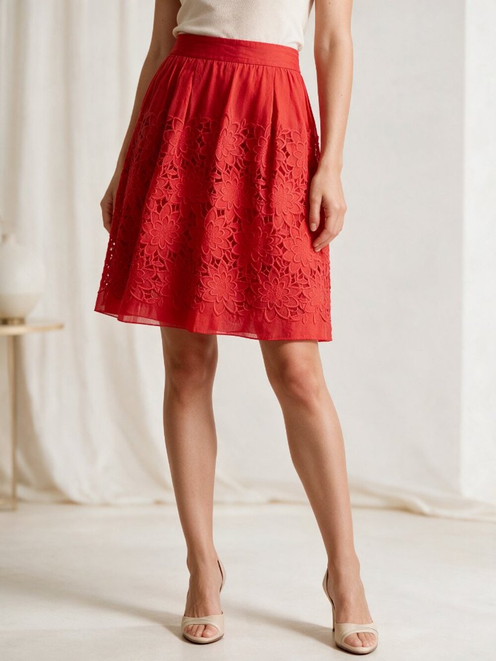 Alberta Ferretti Vibrant Red A-Line Skirt